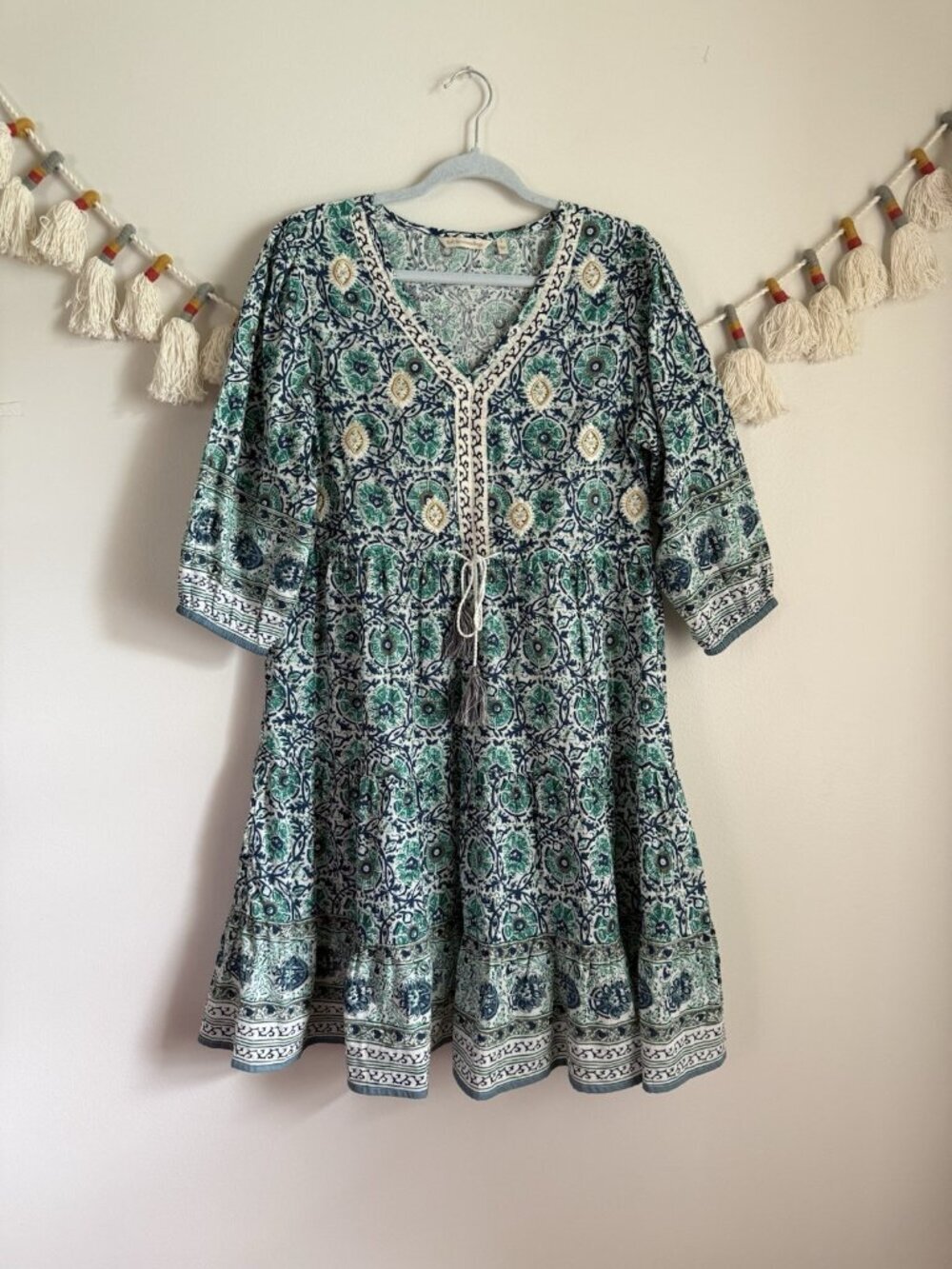 Soft Surroundings Nerissa Abstract Floral Paisley Peasant Boho Mini Dress S $149